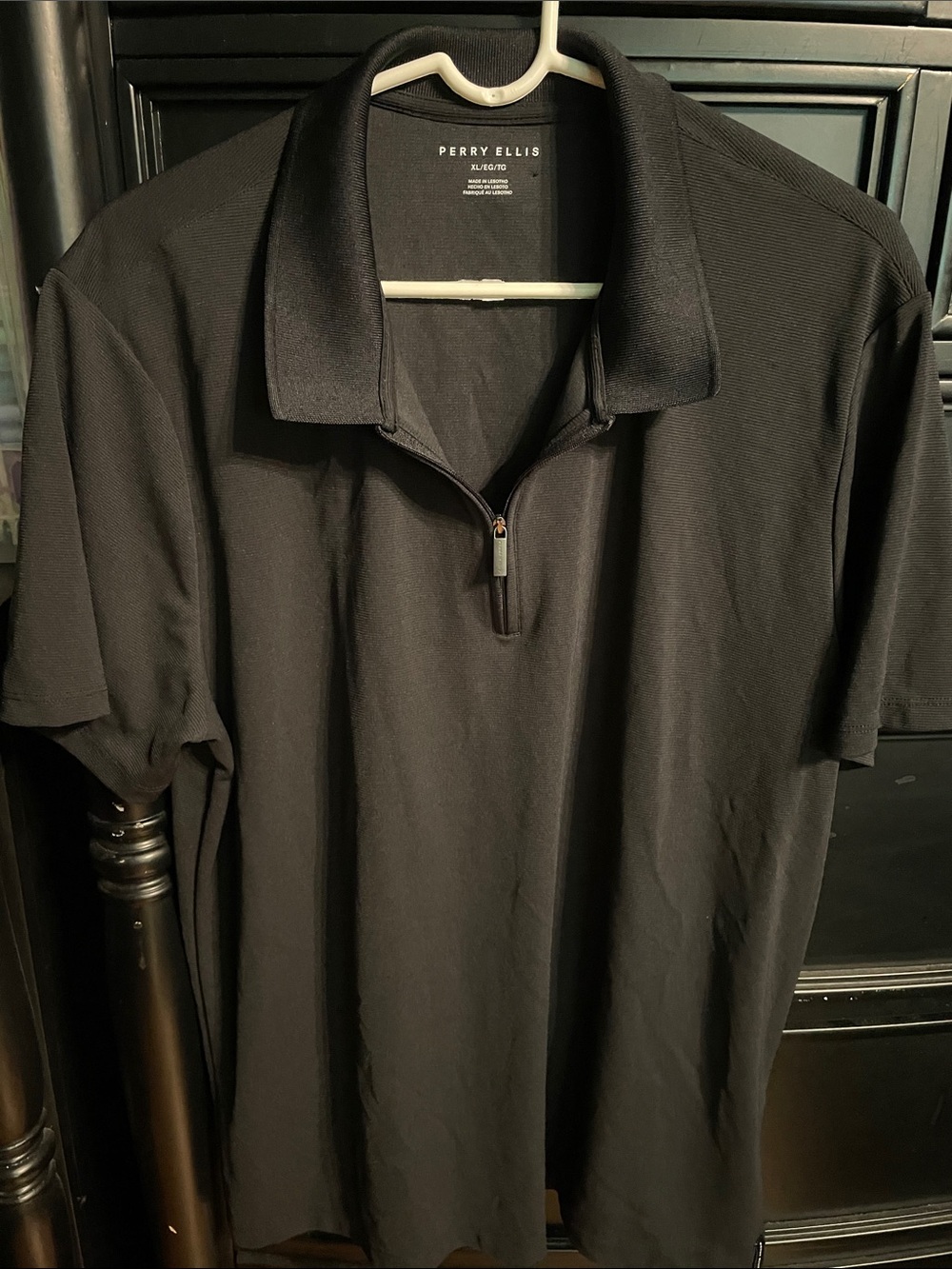 Perry Ellis Black Short Sleeve Zip Polo